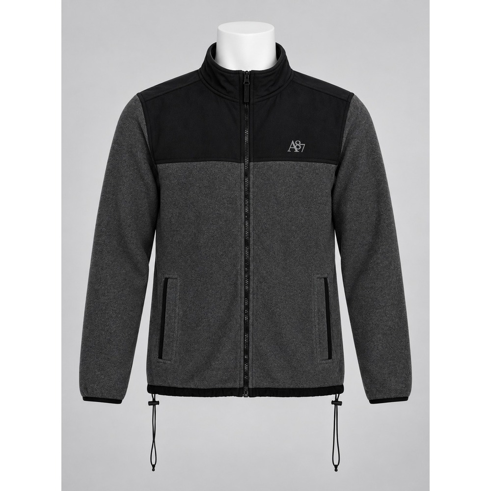 Aeropostale Mens A87 Full Zip Fleece Jacket Charcoal Grey Black Size Large